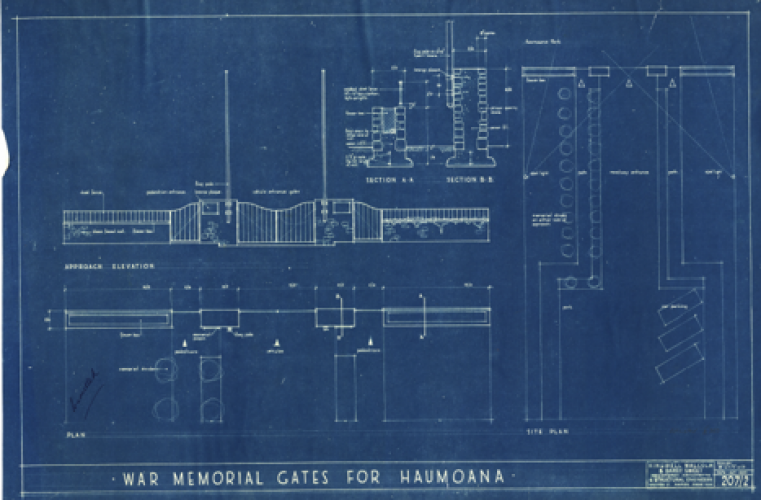 070 Memorial Ave Haumoana original blueprint plans from 1952 for Memorial Gates