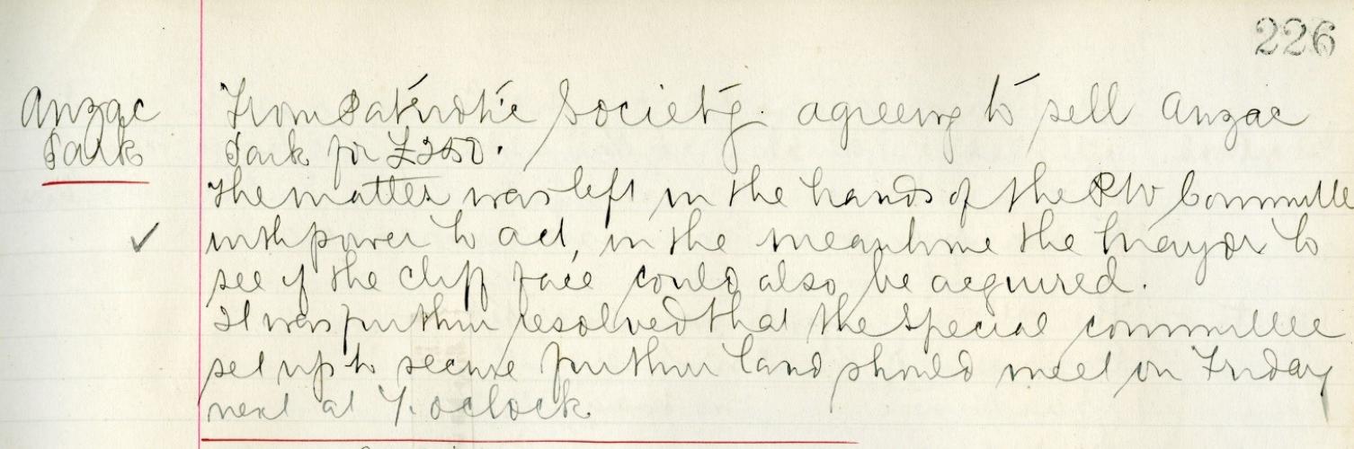 035 ANZAC Park Palmerston North PNCC Minute Book 2 May 1916