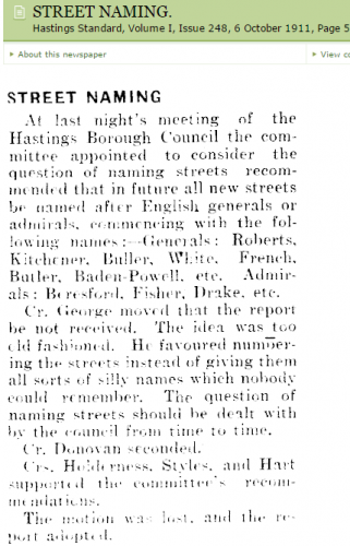 057 Cunningham Cres Hastings Borough Council policy for naming new streets