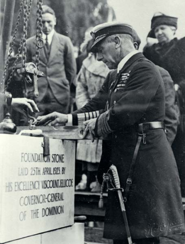 061 Jellicoe St Hastinglaying foundation stone for Christchurchs Bridge of Remembrance 1923.