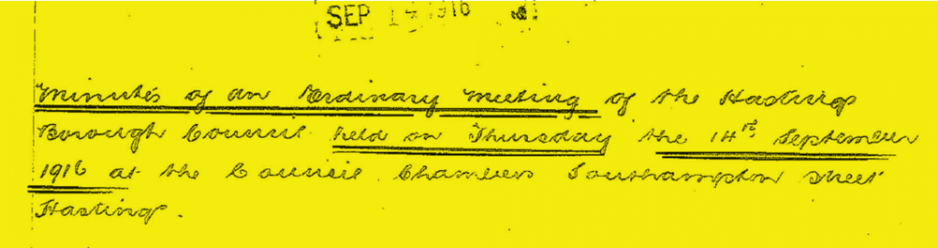 061 Jellicoe St Hastings Borough Council minutes 14 September 1916 about the naming of Jellicoe Street