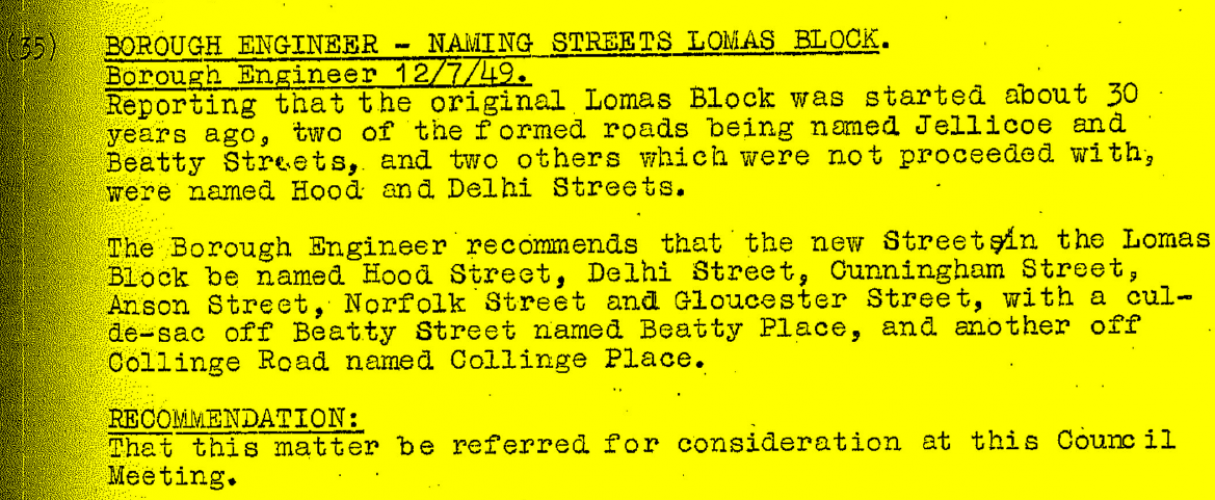 062 Norfolk Cres Hastings records show the naming of Norfolk Cres was decided in 1949