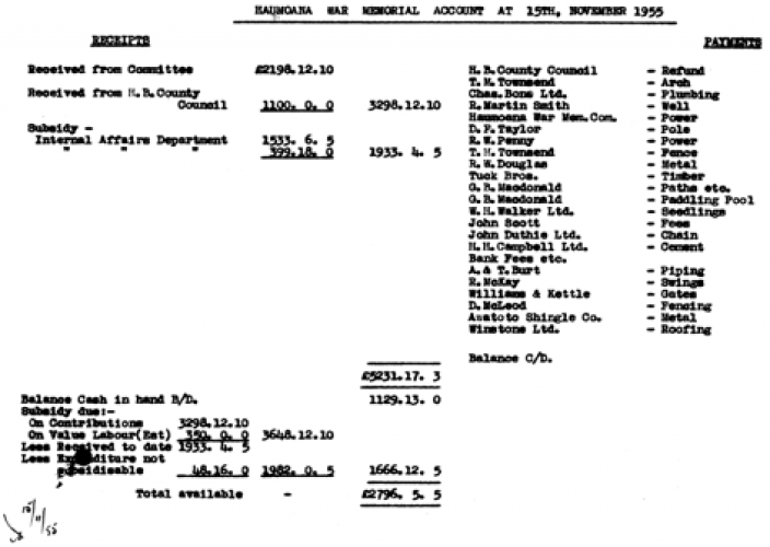 070 Memorial Ave Haumoana Memorial Account 1955