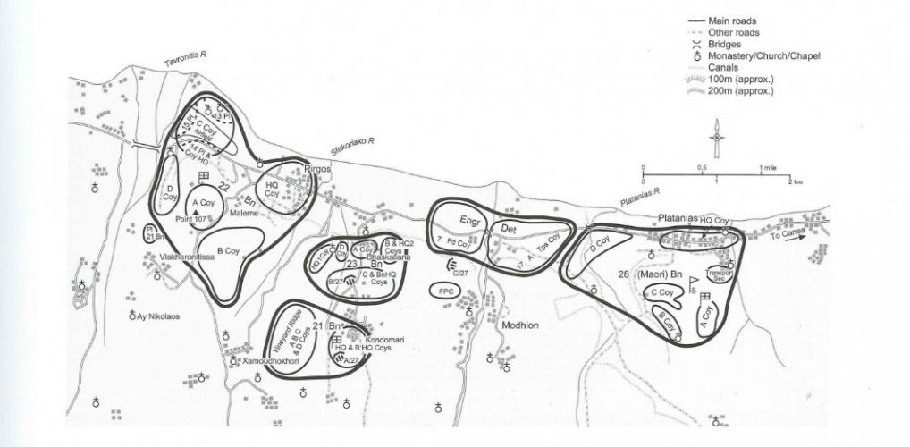 098 Te Punga Place Palmerston North Map showing positions on Crete in May 1941.