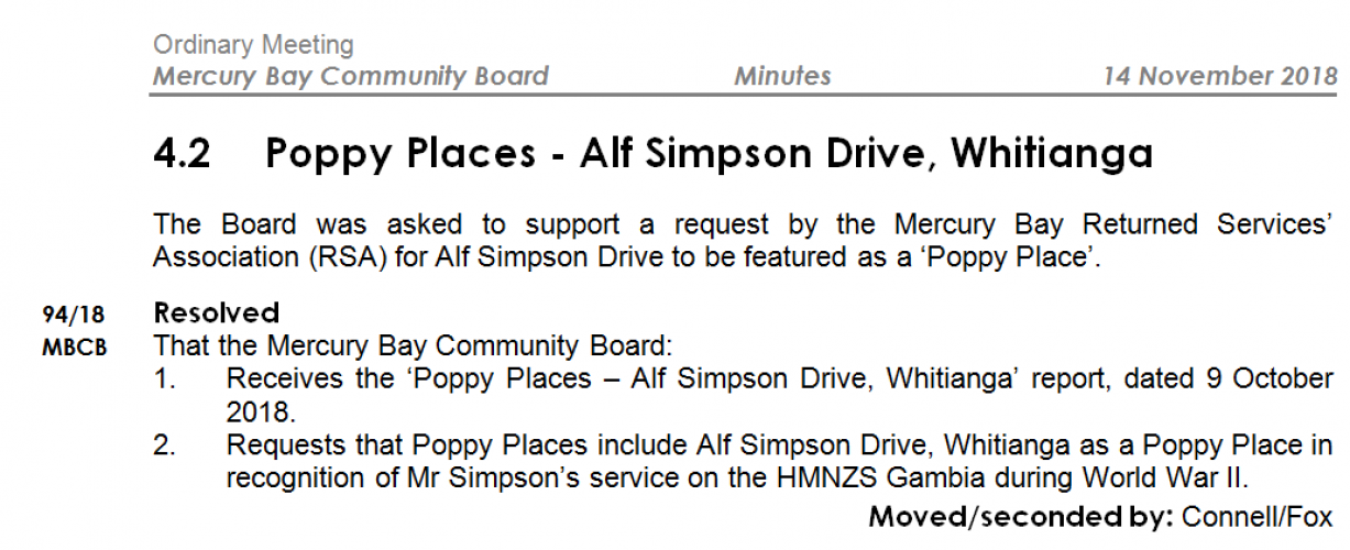 179 Alf Simpson Drive Whitianga MBCB street naming resolution